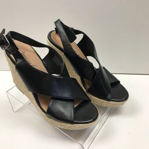 American Eagle Wedge Black Strapped Slingback Heel